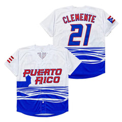 Men's #21 Puerto Rico Clemente Embroidered Baseball Shirt Embroidered Baseball Jersey