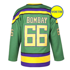 Youth The Mighty Ducks Movie Hockey Jersey #66 Coach Gordon Bombay Kids Size