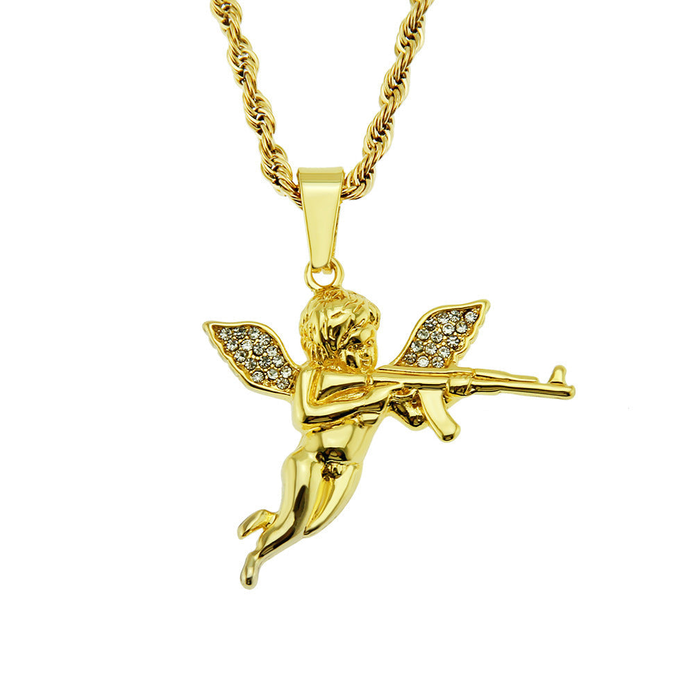 Revenge Angel Diamond Pendant Necklace Men's Angel Gun Accessories