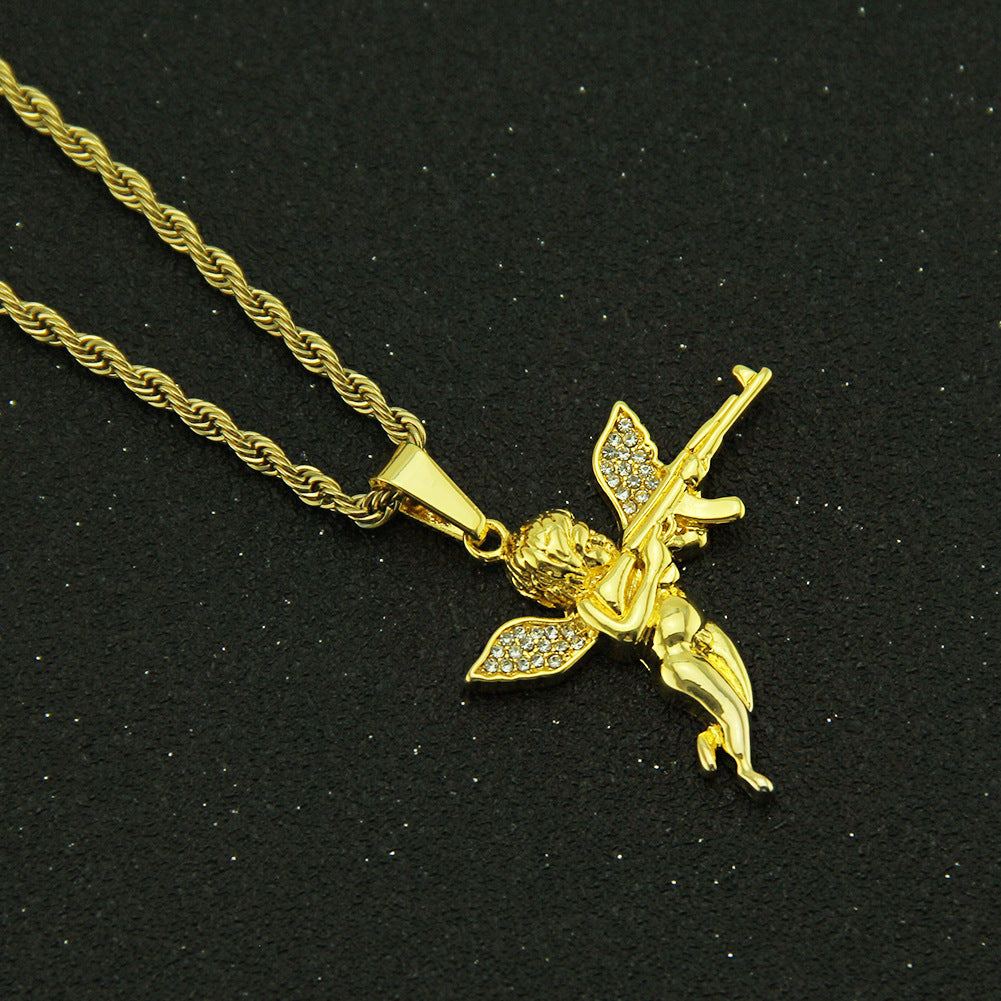Revenge Angel Diamond Pendant Necklace Men's Angel Gun Accessories