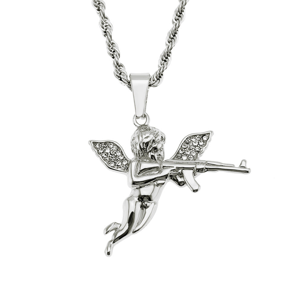 Revenge Angel Diamond Pendant Necklace Men's Angel Gun Accessories