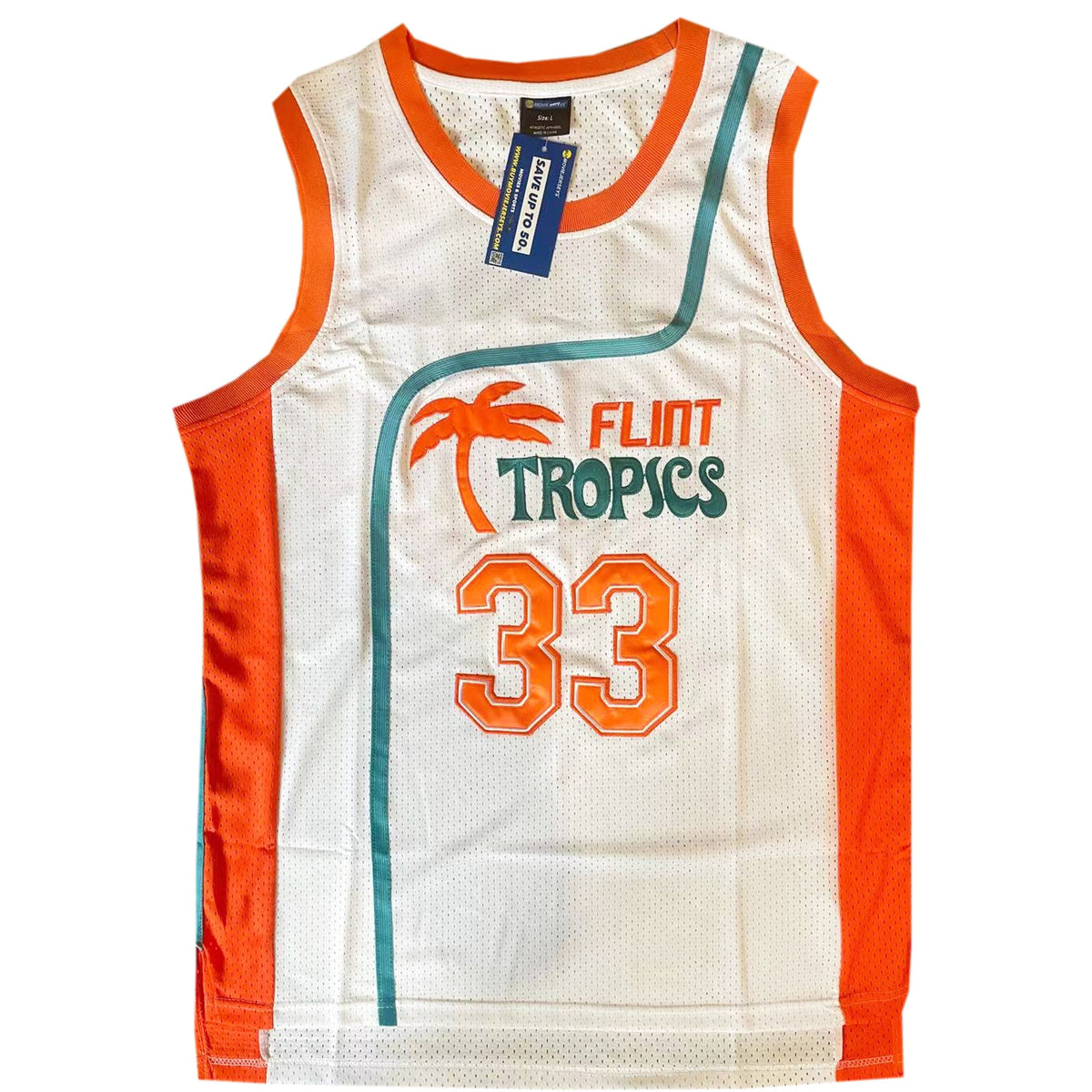 Semi-Pro Flint Tropics Jackie Moon #33  Basketball Movie Jersey White Color