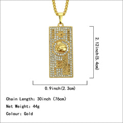 American Hip-hop Street Gold Chain Men's Dollar Bills Money Pendant Necklace