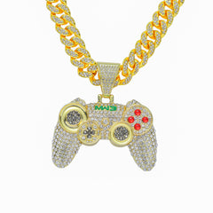 Hip hop Alloy Full Diamond Game Machine Pendant Cuban Chain Necklace, Nightclub Personality Dance Decorative