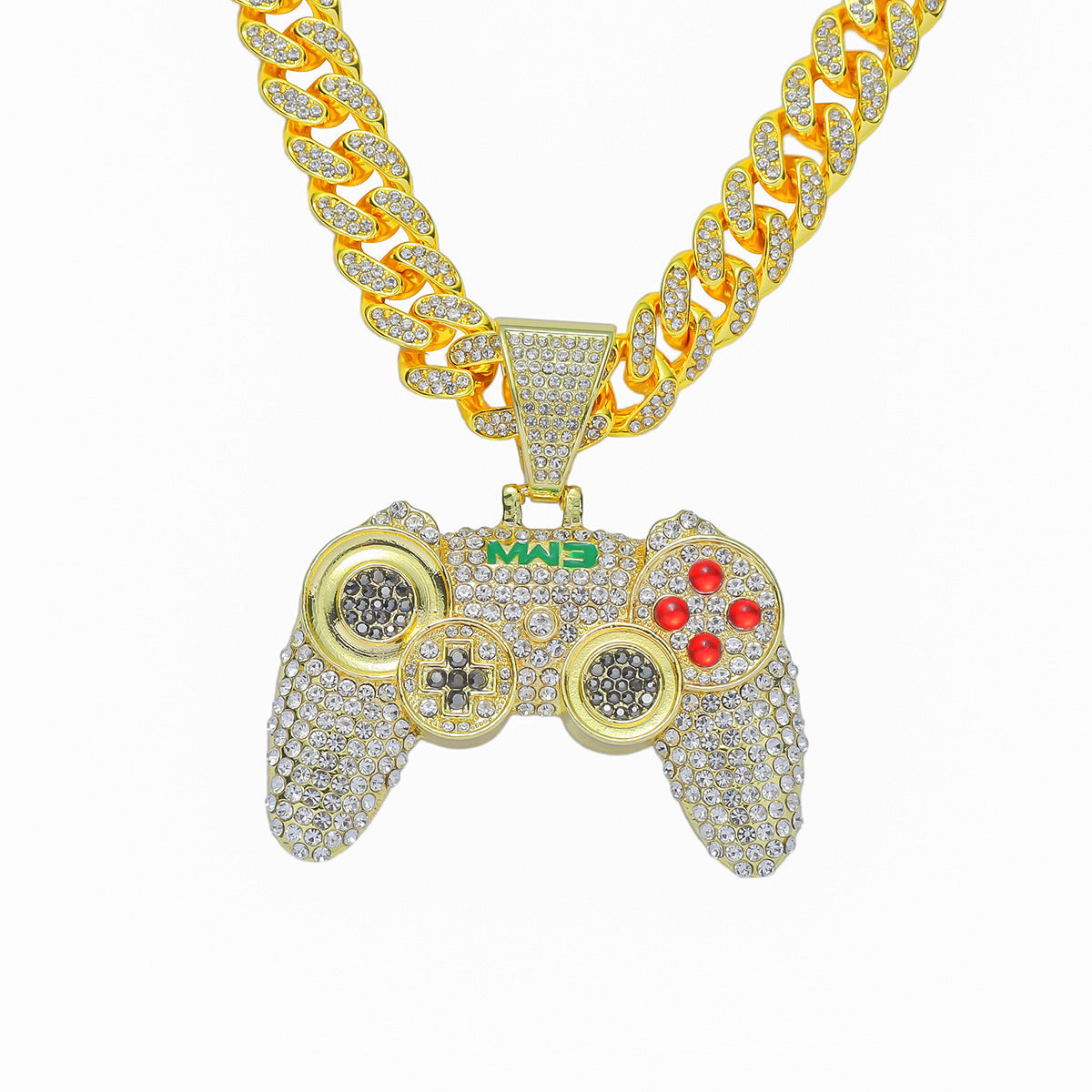Hip hop Alloy Full Diamond Game Machine Pendant Cuban Chain Necklace, Nightclub Personality Dance Decorative