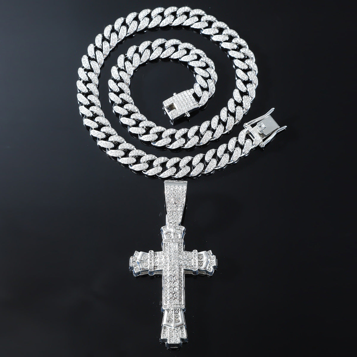 Cross Full Diamond Pendant Necklace, Hip Hop HIPHOP Diamond Set Cuban Necklace