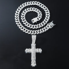 Cross Full Diamond Pendant Necklace, Hip Hop HIPHOP Diamond Set Cuban Necklace