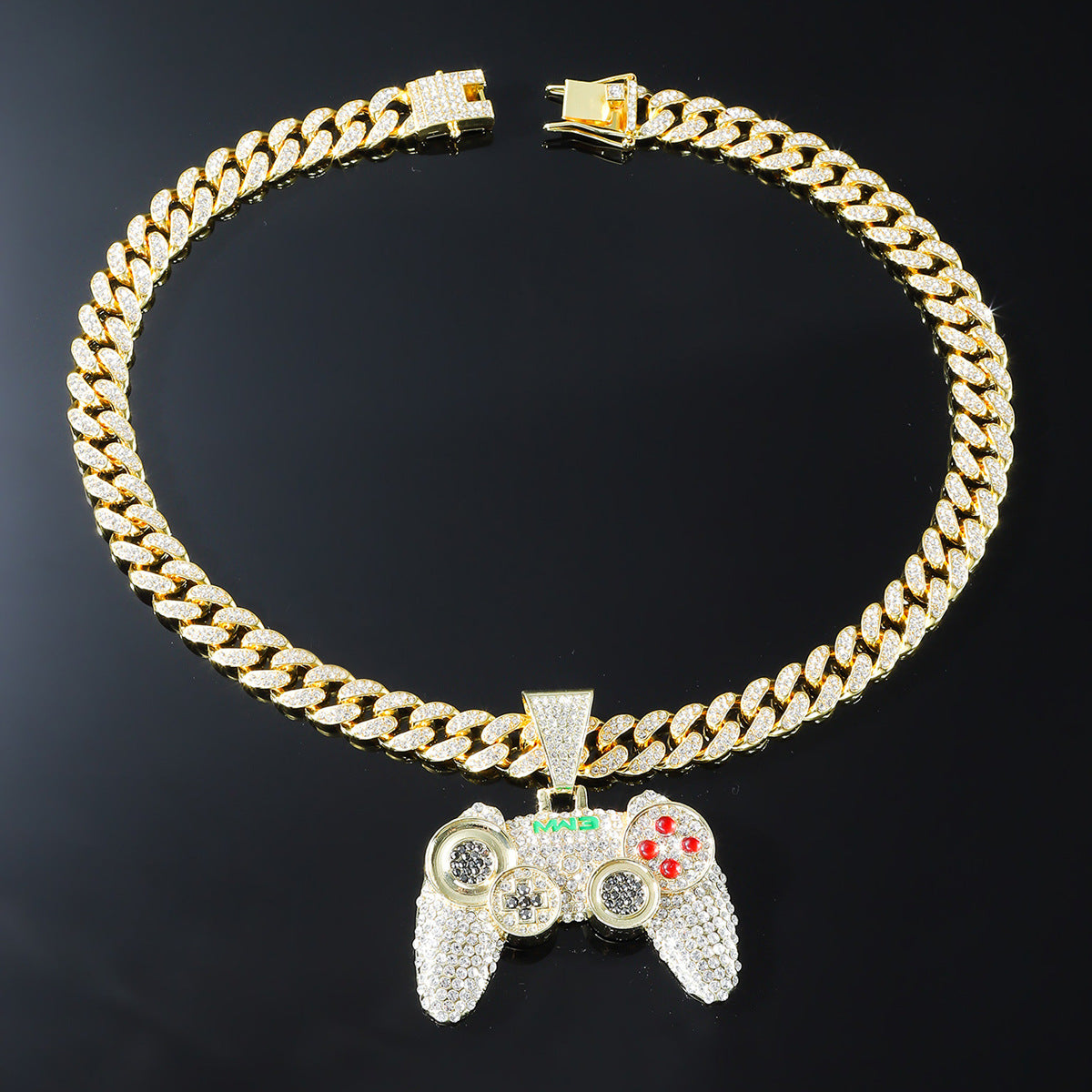 Hip hop Alloy Full Diamond Game Machine Pendant Cuban Chain Necklace, Nightclub Personality Dance Decorative