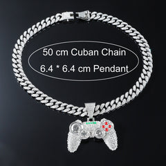 Hip hop Alloy Full Diamond Game Machine Pendant Cuban Chain Necklace, Nightclub Personality Dance Decorative