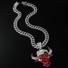 Diamond Red Bulls Punk Cuban Chain Necklace Decorative Pendant