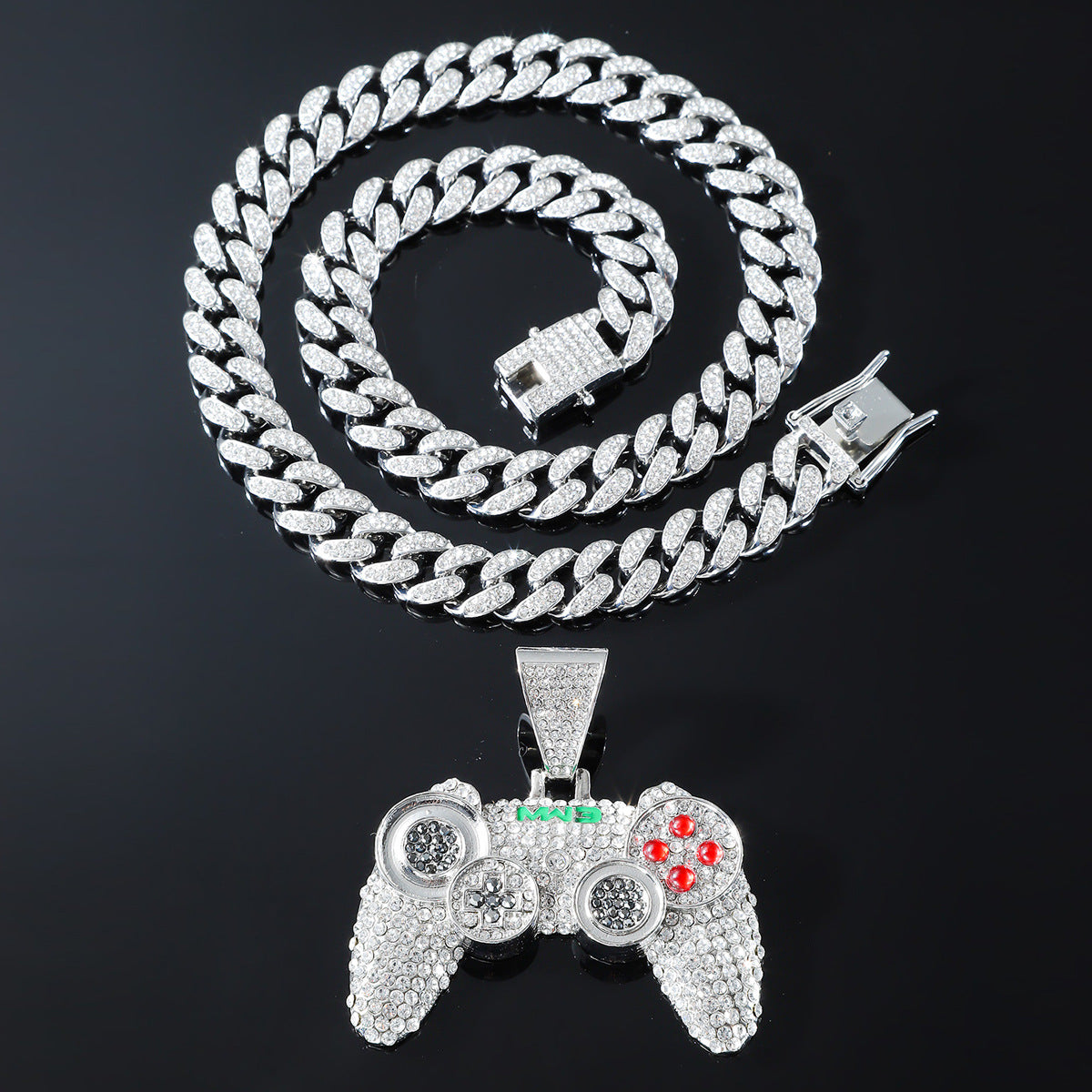 Hip hop Alloy Full Diamond Game Machine Pendant Cuban Chain Necklace, Nightclub Personality Dance Decorative
