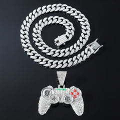 Hip hop Alloy Full Diamond Game Machine Pendant Cuban Chain Necklace, Nightclub Personality Dance Decorative