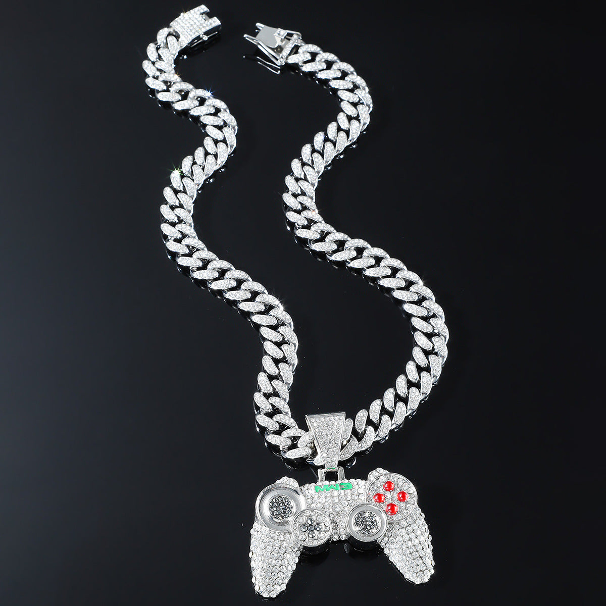 Hip hop Alloy Full Diamond Game Machine Pendant Cuban Chain Necklace, Nightclub Personality Dance Decorative