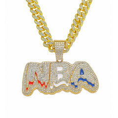 Hip Hop New Full Diamond Letter NBA Pendant Necklace Fashion Alloy Diamond Cuban Chain Jewelry