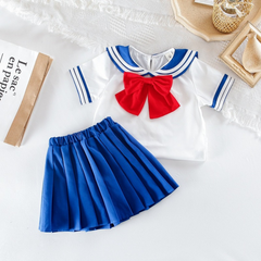 Girls Navy Sailor Costume Kids Child Halloween Blue Red Uniform Fancy Dress