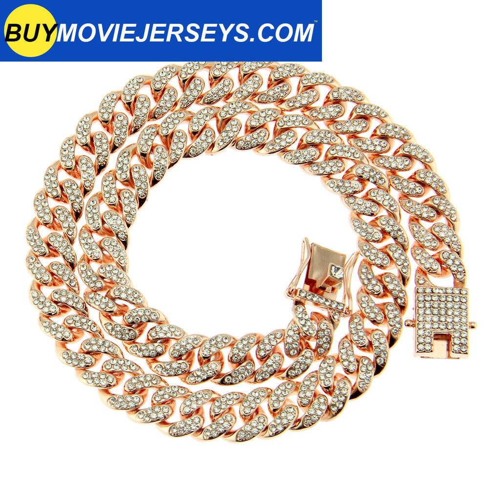 Best Selling Europe and America Hiphop Miami Cuba Necklace Men's Diamond Gold Chain Necklace
